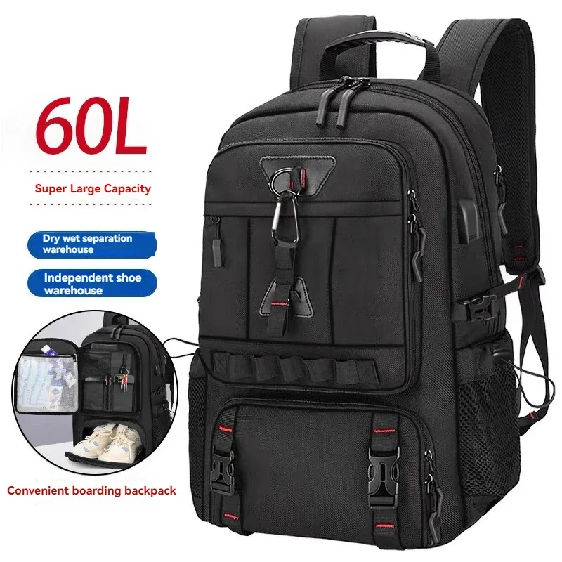 sac à dos de voyage extensible grande capacité 60l pour ordinateur portable, grand sac à dos professionnel pour homme, avec compartiment à chaussures, port de chargement usb