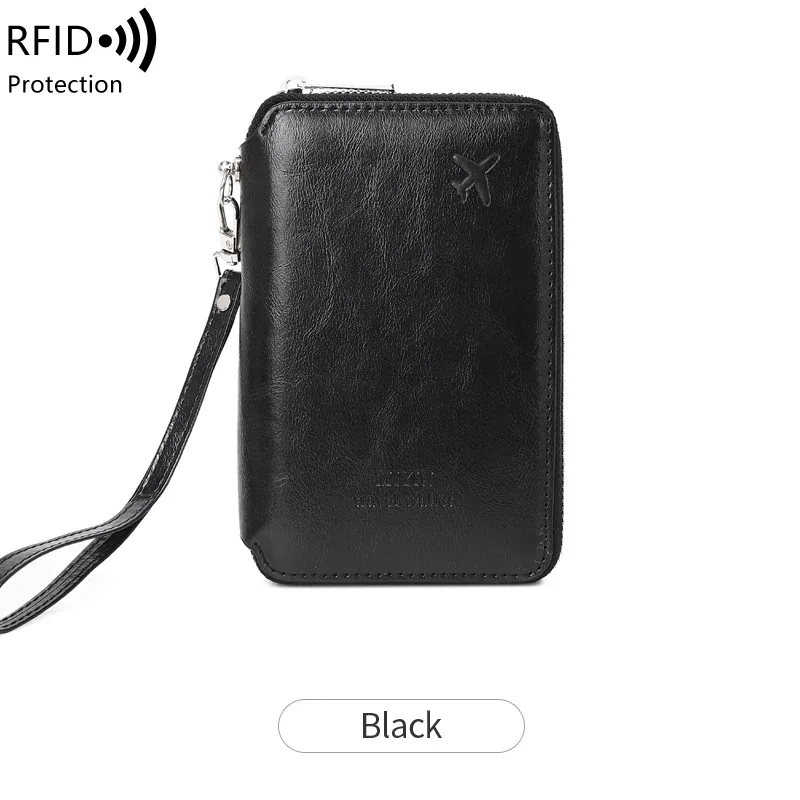 portefeuille de voyage antivol rfid avec fermeture éclair, style rétro, pour hommes et femmes, sacs de passeport multifonctionnels simples, clip de passeport