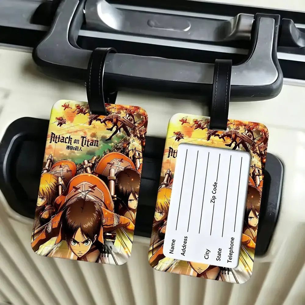 étiquette de bagage en pvc anime a-attack on titan, avec carte d'information, étiquette nominative anti-perte pour valise, sac à dos, accessoire de voyage