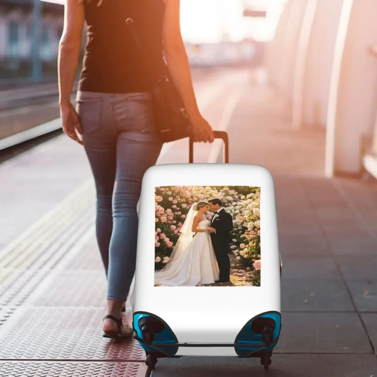 Housse de bagage personnalisée avec logo, élastique, avec votre design, housse de protection pour valise de voyage, convient aux valises de 18 à 32 pouces
