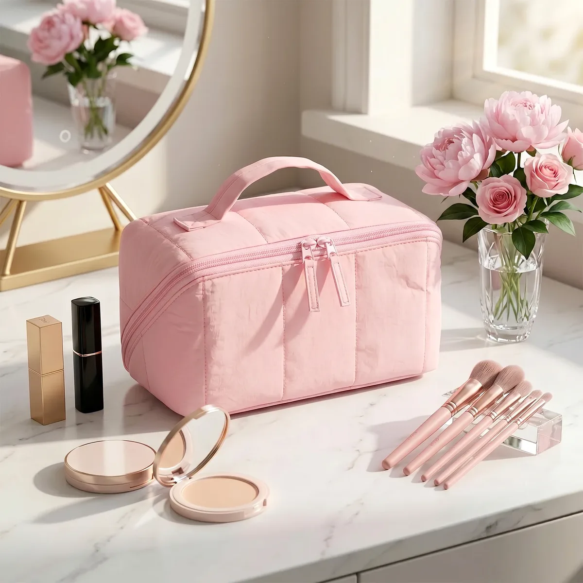 trousse de maquillage portable matelassée, sac de voyage pour femmes et hommes, trousse de toilette, organisateur cosmétique grande capacité, sac de rangement pour articles de toilette