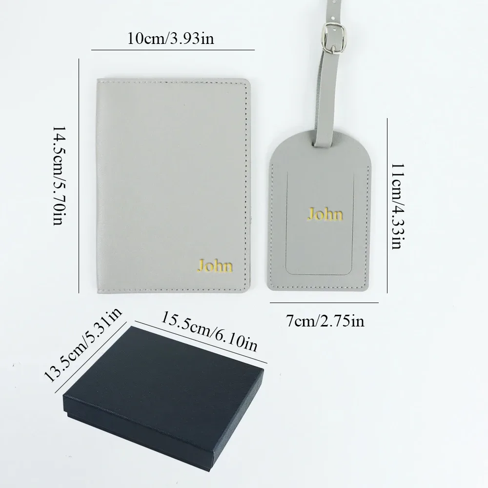 ensemble cadeau de porte-passeport en cuir pu personnalisé avec nom, porte-bagages, porte-cartes multi-fentes, portefeuille grande capacité, porte-passeport