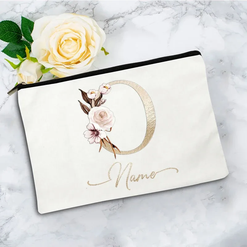 pochette à cosmétiques personnalisée avec nom, motif floral vintage, cadeau élégant pour femmes, demoiselles d'honneur, anniversaire, organisateur de maquillage
