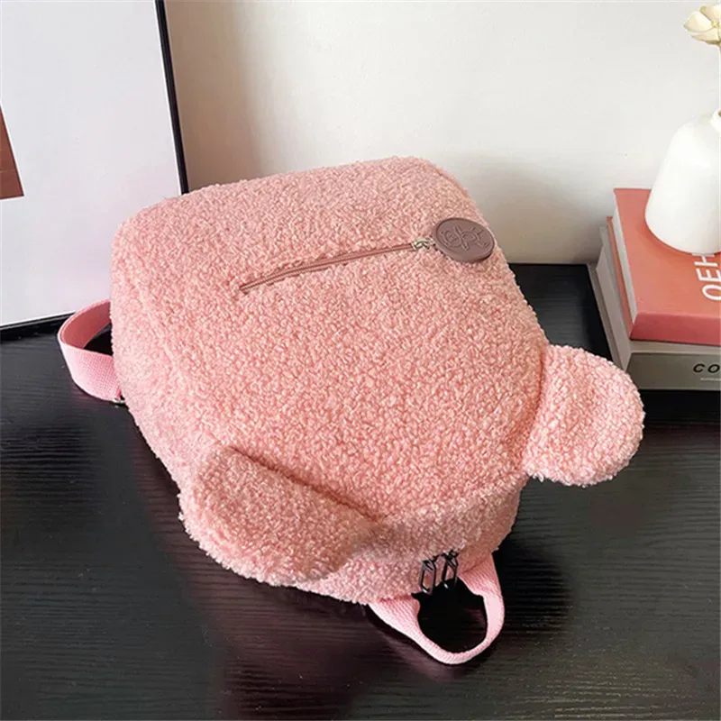 adorable mini sac à dos oreilles d'ours moelleuses avec ceinture fourre-tout en peluche douce multicolore petits sacs à dos pour enfants élégant usage quotidien décontracté