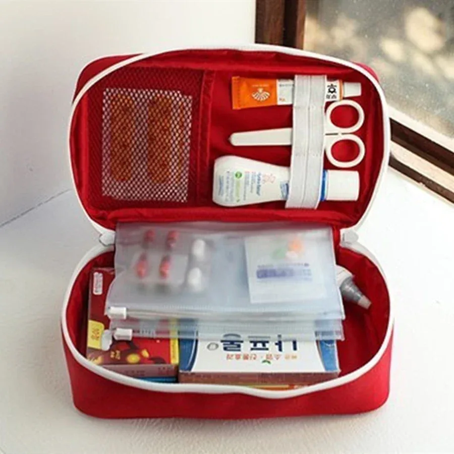 trousse de premiers secours en tissu oxford, portable, pour voyage, trousse d'urgence, sac de transport, sac médical d'extérieur, étui de rangement, rouge