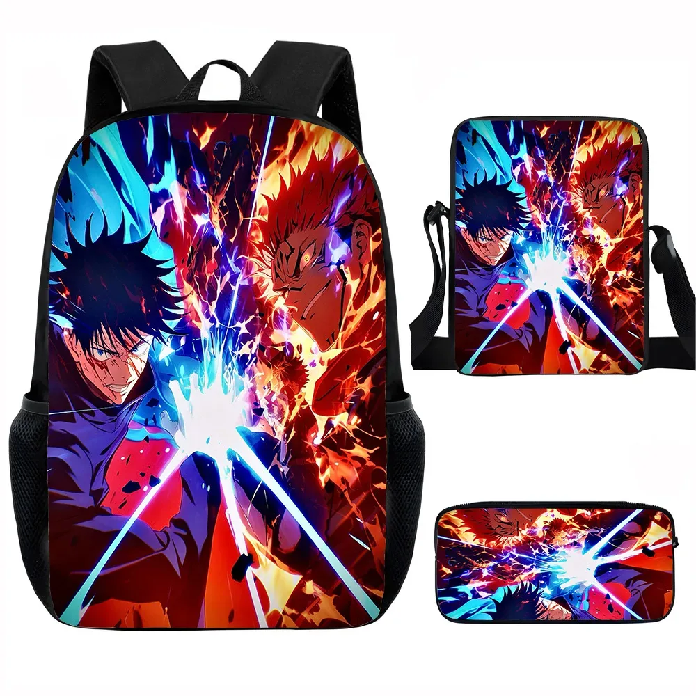 j-jujutsu kaisen 3 pièces ensemble sac à dos 40 cm/15.7 pouces sacs d'école sac à bandoulière trousse à crayons sac de livre d'ordinateur pour garçons filles meilleur cadeau