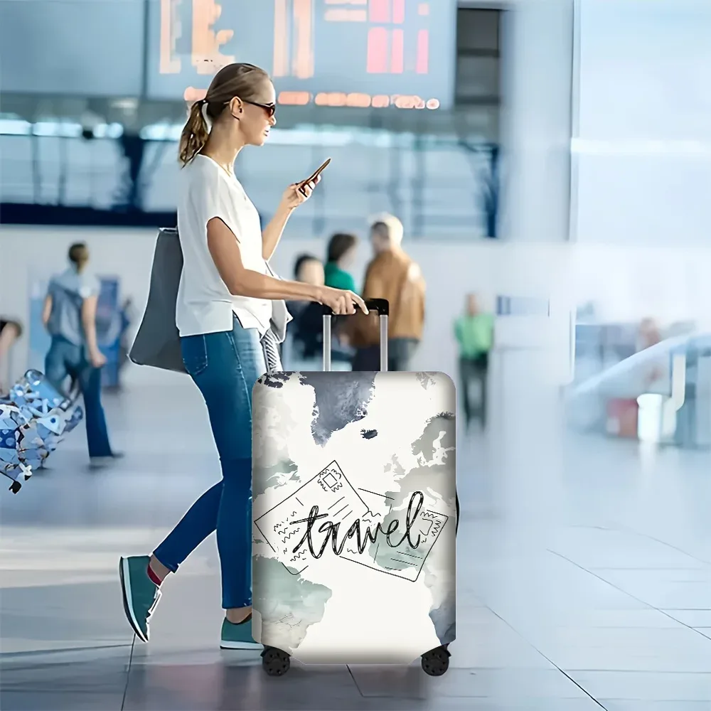 1 housse de bagage imprimée avec la carte du monde, pour bagages de 18 à 32 pouces ; accessoires de voyage anti-poussière et élastiques pour une protection efficace