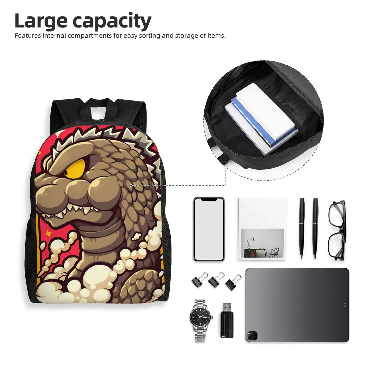 sac à dos godzilla pour hommes et femmes, sac à dos pour adultes, dessin animé, nouvelle année scolaire, 1 pièce