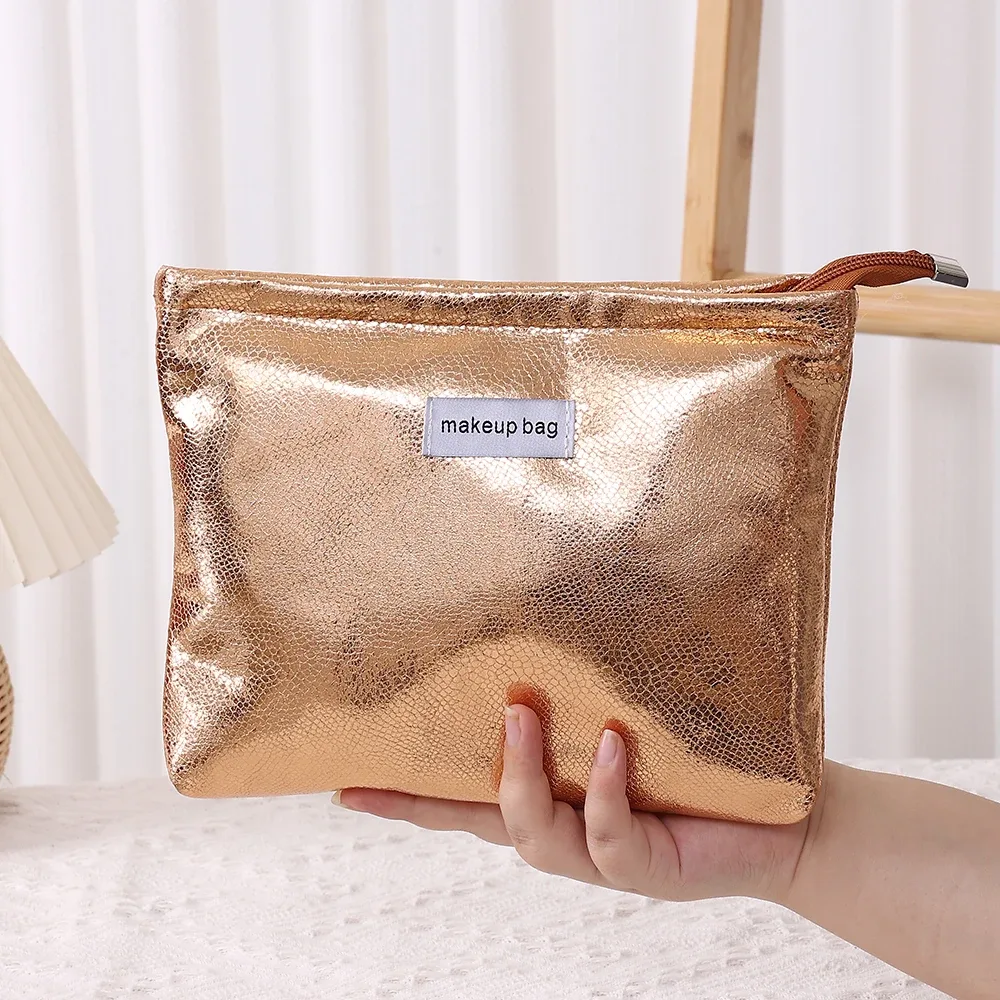 pochette de maquillage à paillettes brillantes 4 couleurs, sac à main portable pour femmes, rangement d'articles de toilette cosmétiques, pochette organisateur doré, sac à fermeture éclair