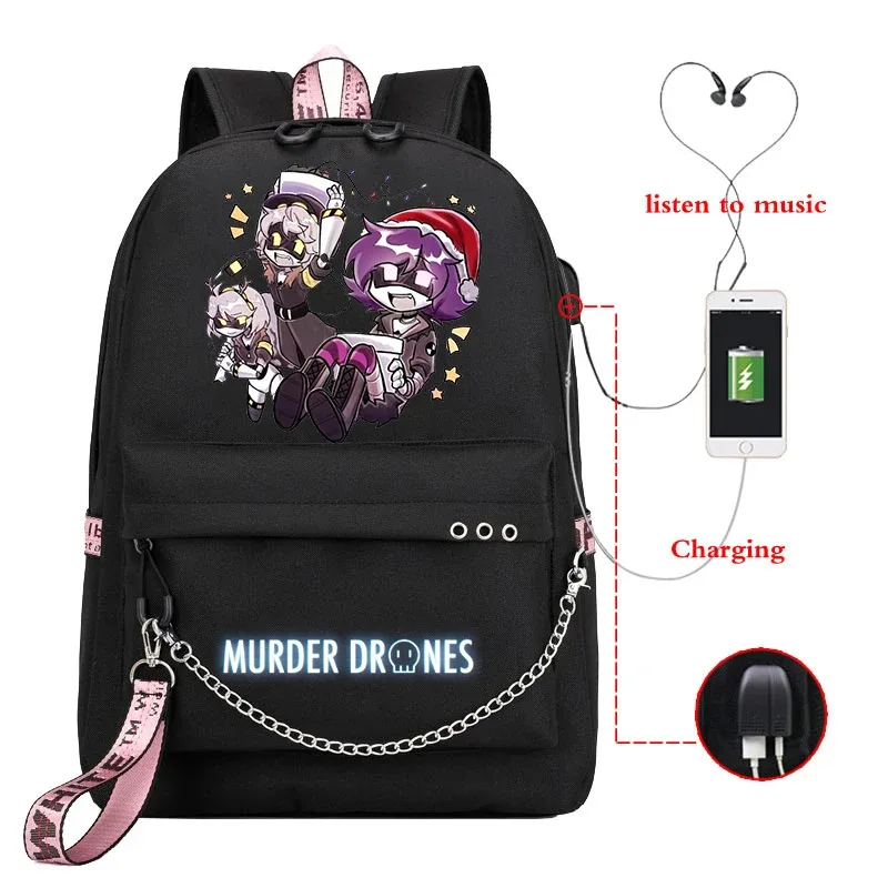 dessin animé meurtre drones sac à dos femmes hommes décontracté usb sac de charge voyage sac à dos garçon fille anime meurtre drones sacs d'école mochila