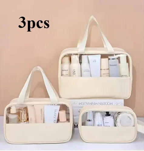 sac de toilette de voyage portable pour femme, transparent, multifonction, grande capacité, sacs de bain et de toilette, étui de rangement étanche en pu