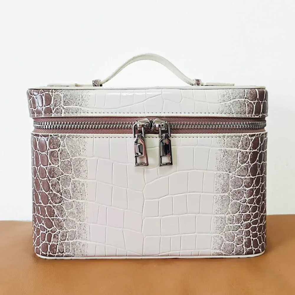 trousse de maquillage de luxe en simili plumes d'autruche pour femme, sac de voyage personnalisable grande capacité avec poignée, organisateur cosmétique