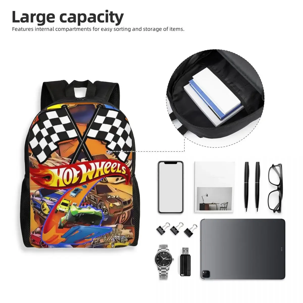 sac à dos hot wheels race pour étudiants, garçons et filles, sac d'école, sac à bandoulière pour ordinateur