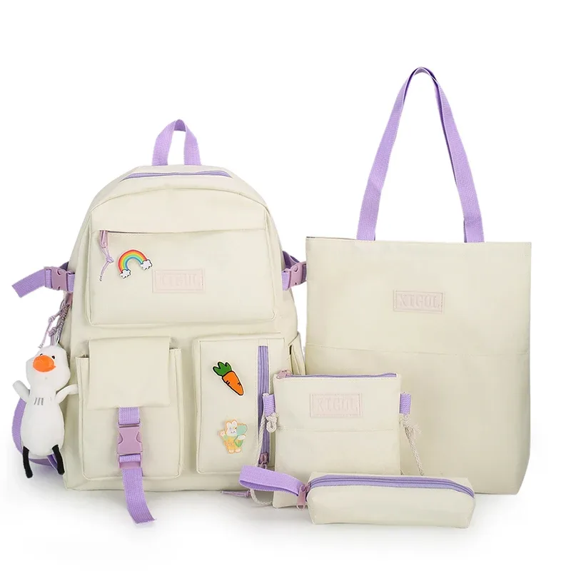 sac à dos d'école kawaii pour enfants, cartable pour femme, sacs d'école pour adolescentes, ensembles de 4 pièces, 138