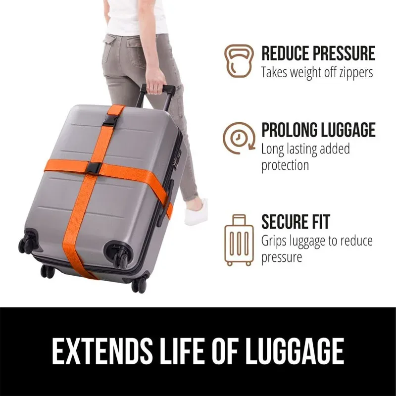 sangles de bagages de forme droite pour valise, ceinture de bagages en polyester avec boucle de dégagement réglable, accessoire de voyage