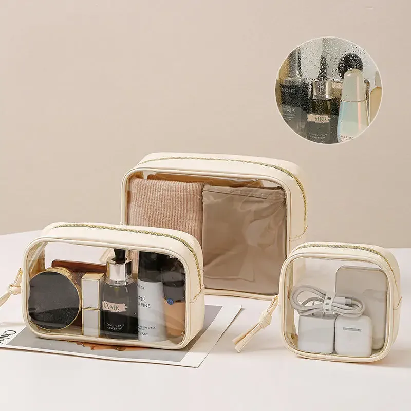sac de rangement transparent, 1 pièce, trousse de maquillage transparente, trousse de toilette, kit de voyage polyvalent, organisateur portable anti-poussière de grande capacité
