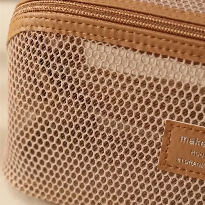 sac de maquillage en maille transparente, léger, portable, grande capacité, trousse de toilette de voyage, sac multifonctionnel à plusieurs compartiments