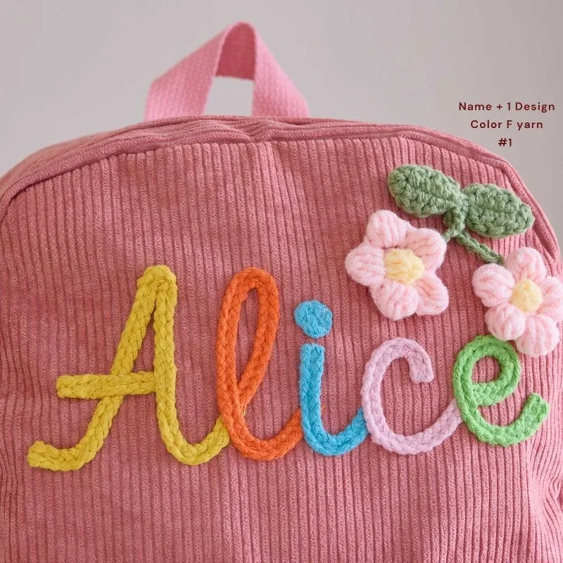 1 pièces sac à dos personnalisé grande capacité cartable en velours côtelé fait à la main nom unique personnalisé multicolore corde fil couleur décoration