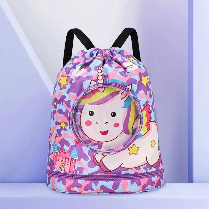 sac de natation de dessin animé étanche pour enfants, support pour vêtements secs pour femmes avec chaussures, stockage de lunettes, poudres, sac à dos de sport de piscine