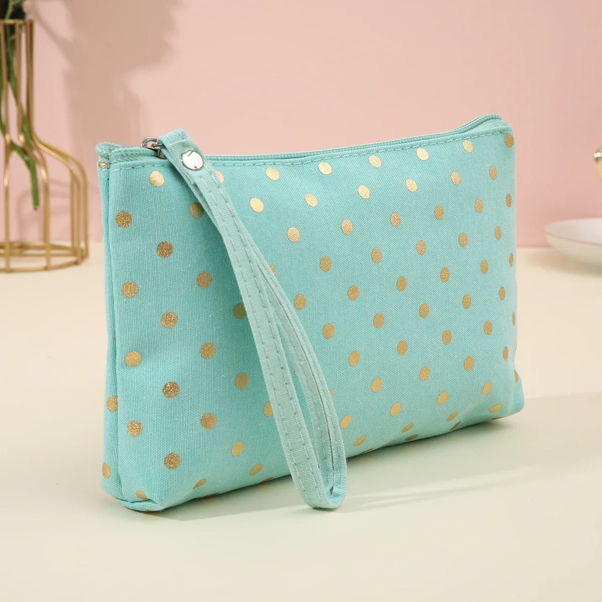 sac à cosmétiques en toile imperméable, sac à main décontracté, sac de rangement pour poudres lavables à pois
