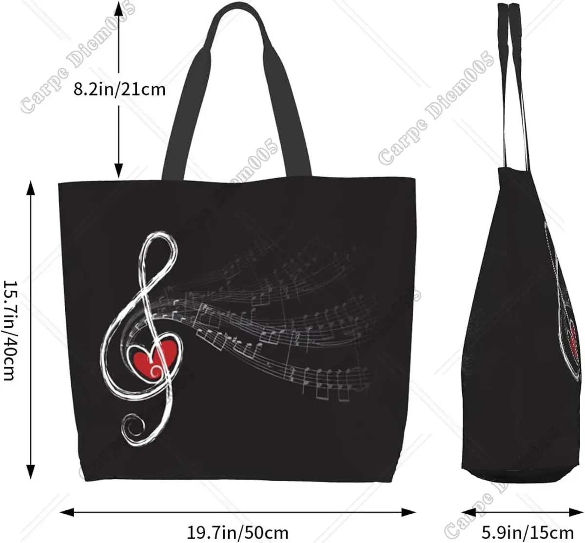 grand sac fourre-tout réutilisable pour femme, sac à main décontracté, sac d'épicerie polyvalent, travail en plein air, marche, notes de musique
