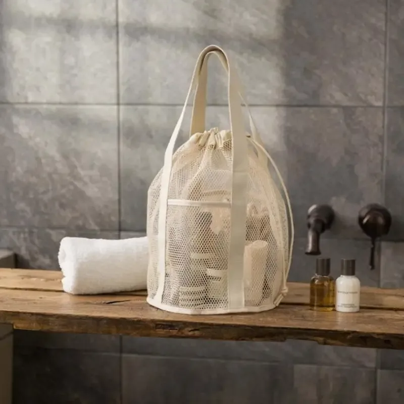 sac de voyage en nylon maillé grande capacité, organisateur de cosmétiques, sacs à cordon en maille décontract