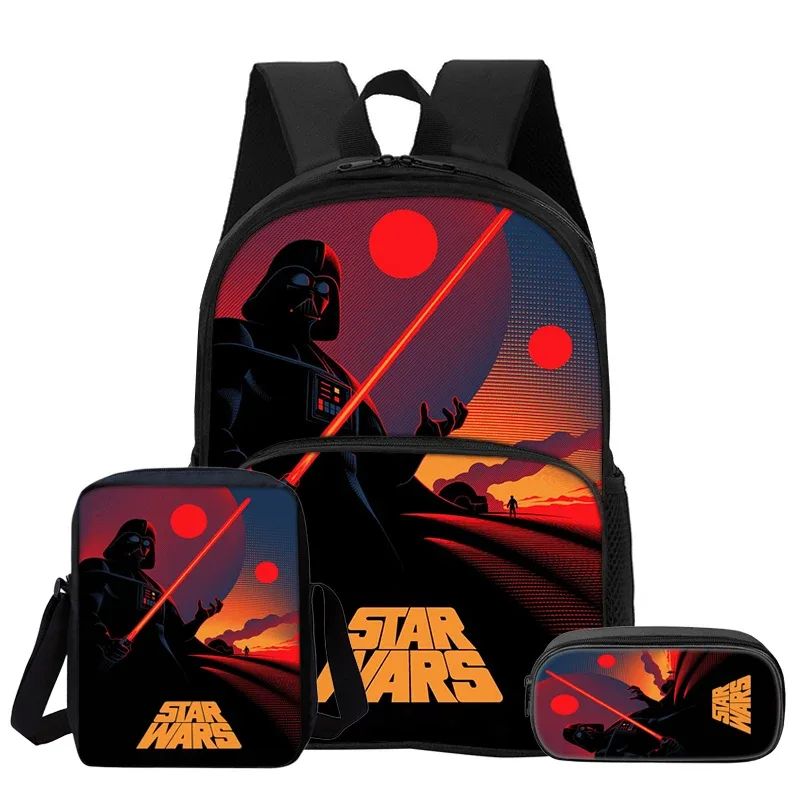 ensemble de 3 pièces star wars movie avec sac à dos à poche avant, sac à dos pour enfants, sacs à bandoulière, trousse à crayons pour garçons et filles