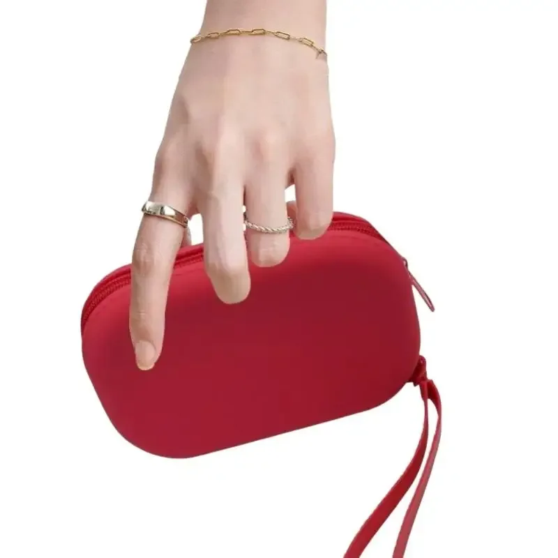 sac à fermeture éclair en silicone lisse, porte-écouteurs, portefeuille, organiseur de cosmétiques, porte-monnaie pour femmes et filles