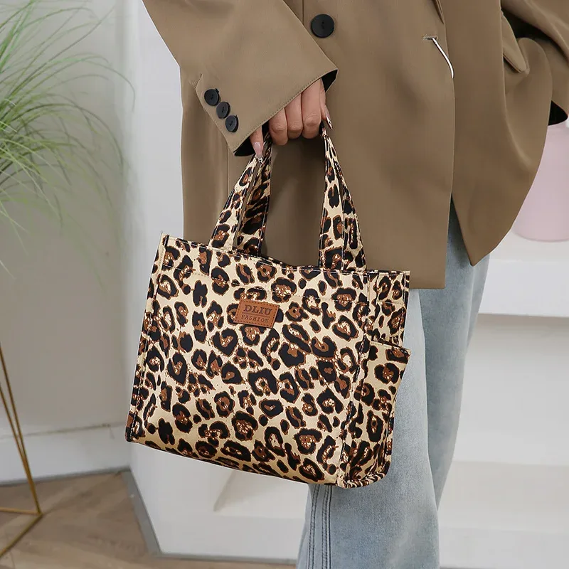 nouveau sac fourre-tout à déjeuner de grande capacité imprimé léopard rétro avec pochette de rangement sac à main de travail de banlieue sac de repas portable