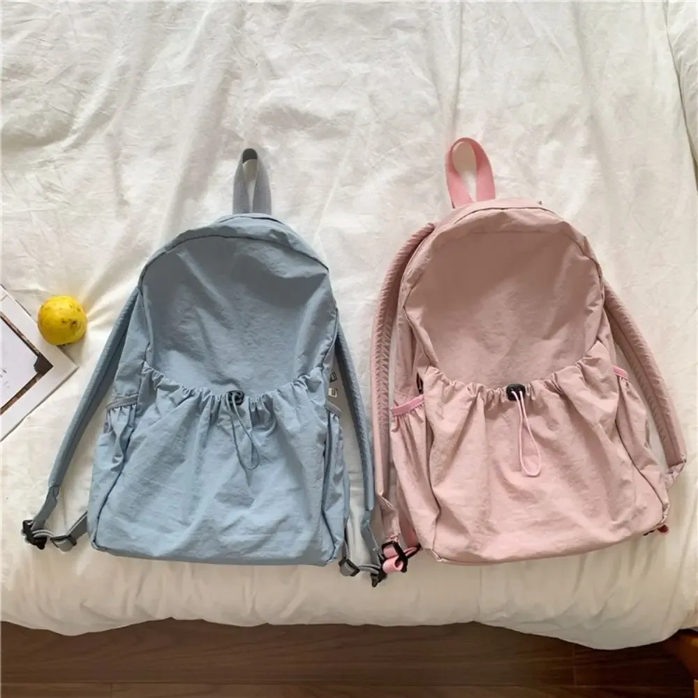 Sac à dos décontracté de style coréen avec cordon de serrage, pliable, léger, en nylon doux, couleur unie, sac fourre-tout, sac à bandoulière pour employé de bureau