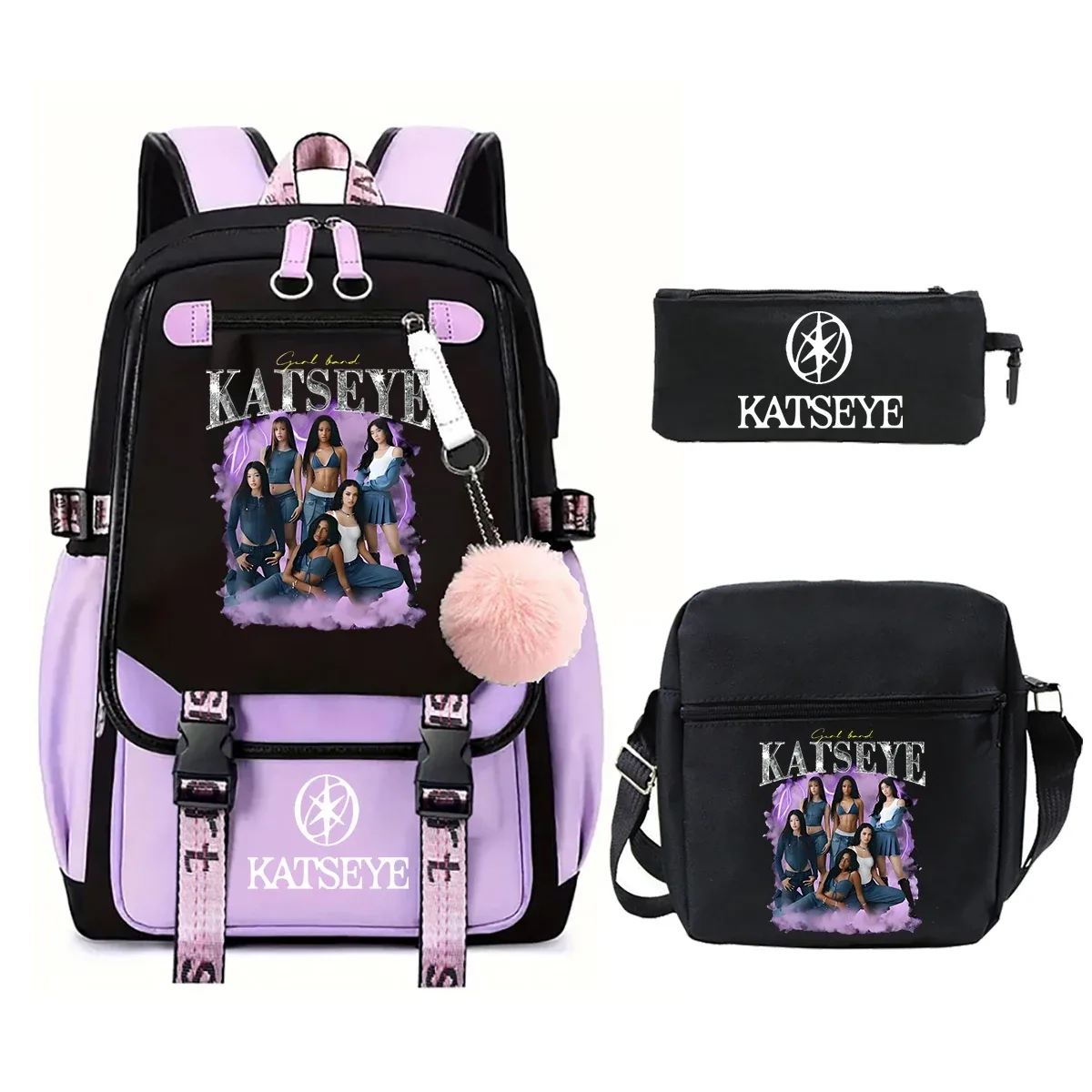 nouveau sac à dos kpop katseye pour filles, ensemble de 3 pièces, sacs d'école pour enfants, sac à déjeuner, trousse à crayons, sac d'école imprimé katseye, sac de voyage