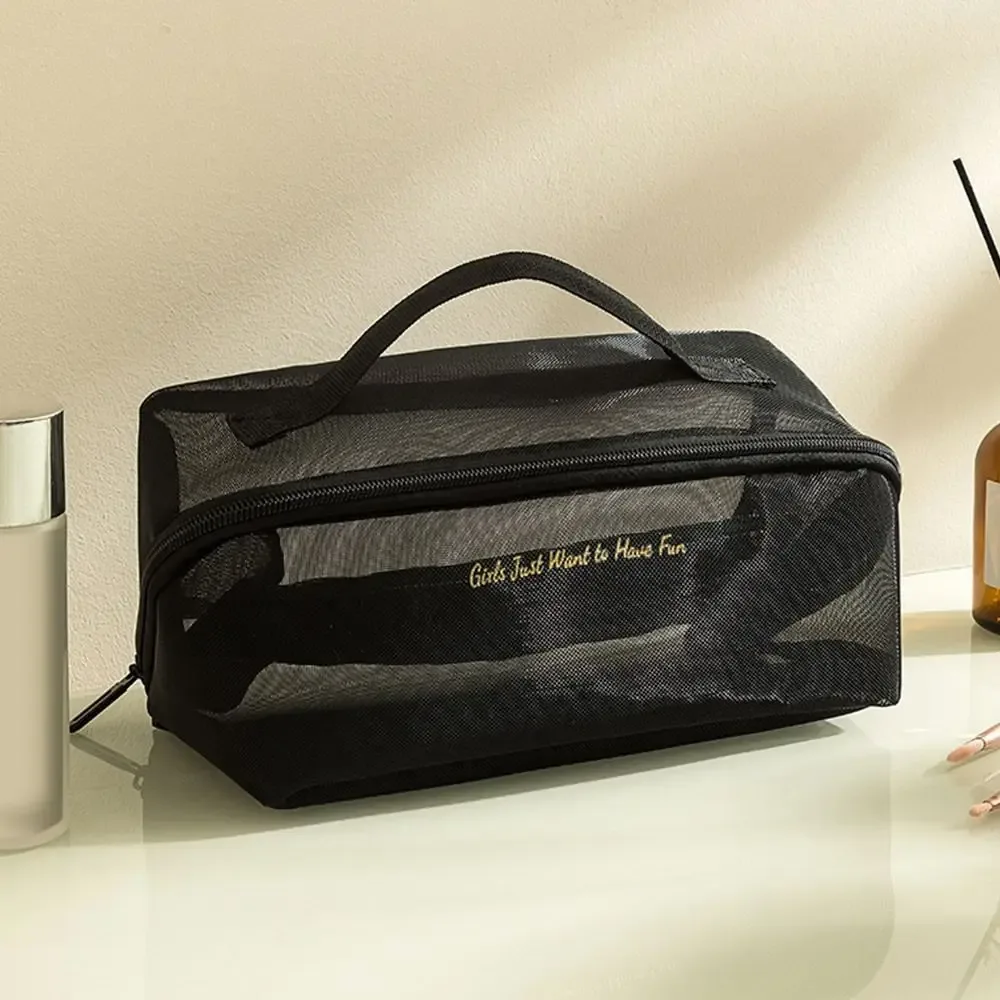 sac de maquillage en maille portable de grande capacité, sac de rangement de voyage léger et solide, pochette de rangement, trousse de toilette et de beauté