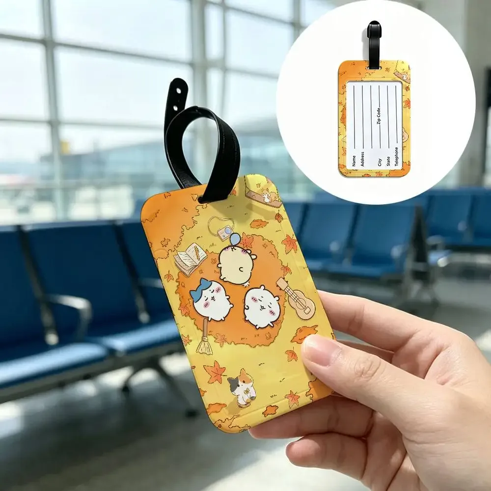étiquette de bagage anti-perte en pvc durable avec carte d'information, motif dessin animé mignon c-chiikawas, légère, pour identification des bagages