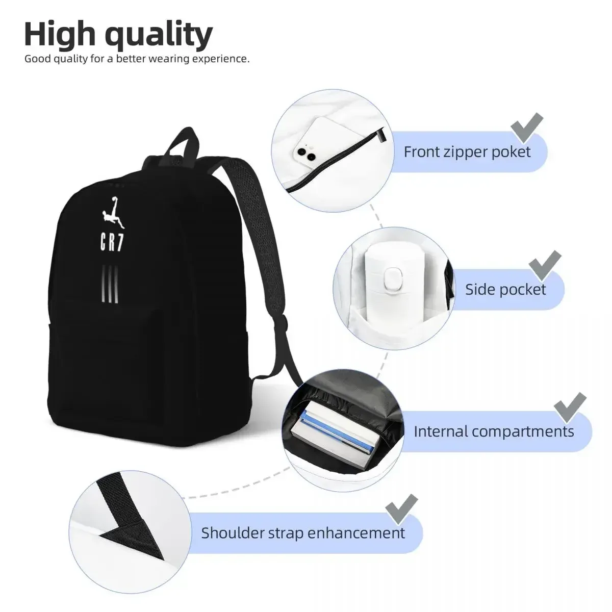 cristiano ronaldo cr7 sac à dos pour hommes femmes cool lycée randonnée voyage sac à dos football ordinateur portable sacs en toile en plein air