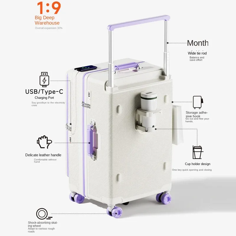 valise de voyage à ouverture latérale sur roulettes, grande capacité, rangement profond, 28 pouces avec porte-gobelet, bagage de taille moyenne pour affaires