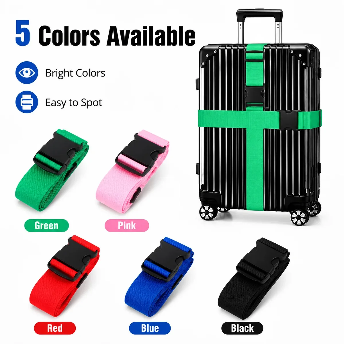 sangles de bagages réglables (4 pièces) – ceintures de valise en sangle avec boucle de sécurité pour valises de 20 à 32 pouces – accessoires de voyage