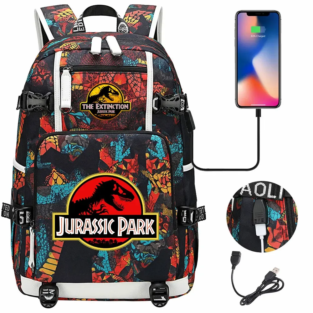 Jurassic Park World dinosaure sac à dos USB grande capacité étudiant Mochila femmes hommes ordinateur portable garçon fille enfants retour à l'école livre sacs