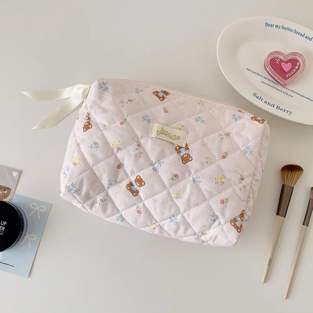 sac de maquillage mignon en forme d'ours, compartiments multicouches, organisateur de cosmétiques avec fermeture éclair, trousse de toilette de voyage portable pour femmes et filles