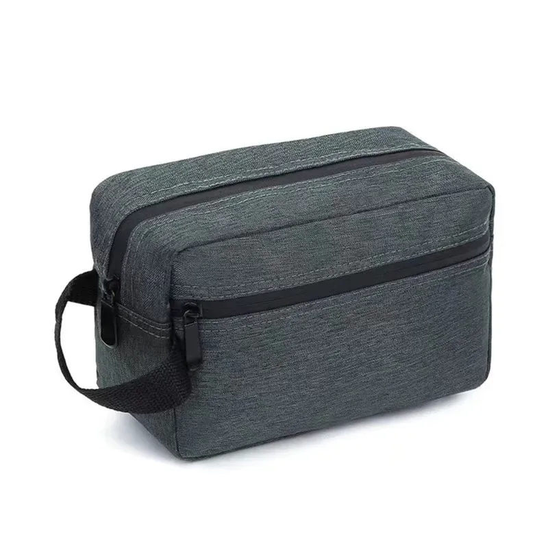 sac à cosmétiques en toile décontracté avec poignée en cuir, sac de voyage pour hommes, lavage, rasage, femmes, rangement de toilette, sac de rangement étanche
