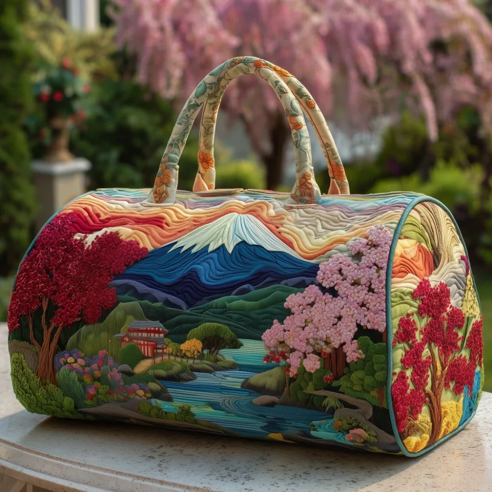 sac de voyage matelassé 3d de style japonais, imprimé fuji sakura koi fish, grande capacité, sac de voyage pour week-end, sac de sport, sac fourre-tout unisexe