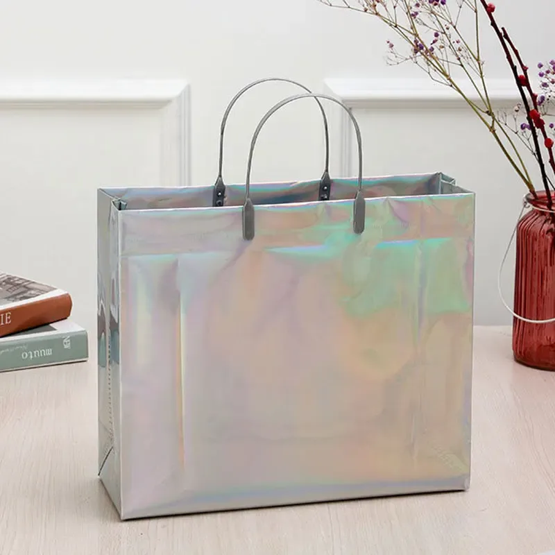 sac fourre-tout laser en pvc, sac à main optique, sac cadeau étanche, sac en plastique pour vêtements, sac à provisions, sac cadeau de noël, grands ornements de bonbons