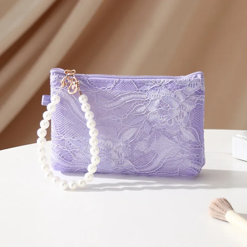 sac à cosmétiques en dentelle douce, pochette de toilette de voyage, étui de rangement, trousse de toilette pour accessoires de maquillage, clés de téléphone, porte-monnaie