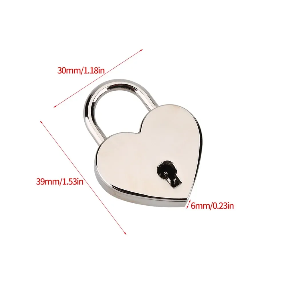 cadenas en forme de cœur argenté, petite taille, mini cadenas avec clé, construction en métal, cadenas en métal pour bagages, 2 pièces