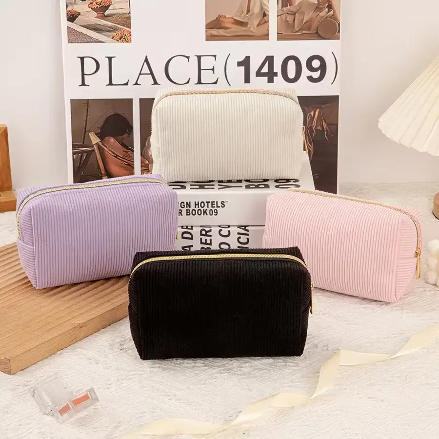 nouveau sac à cosmétiques simple en velours côtelé pour fille, sac de toilette portable de grande capacité, sac de rangement de voyage d'affaires