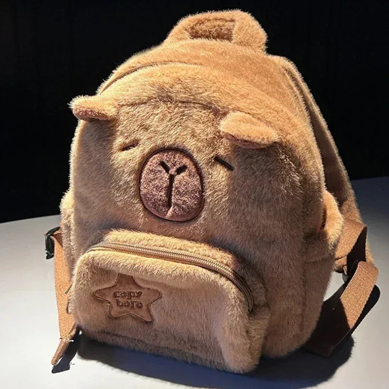 sac à dos en peluche mignon pour femmes, polyvalent, dessin animé drôle, capybara, fourre-tout de grande capacité, nouveau style, sac à dos de voyage décontracté