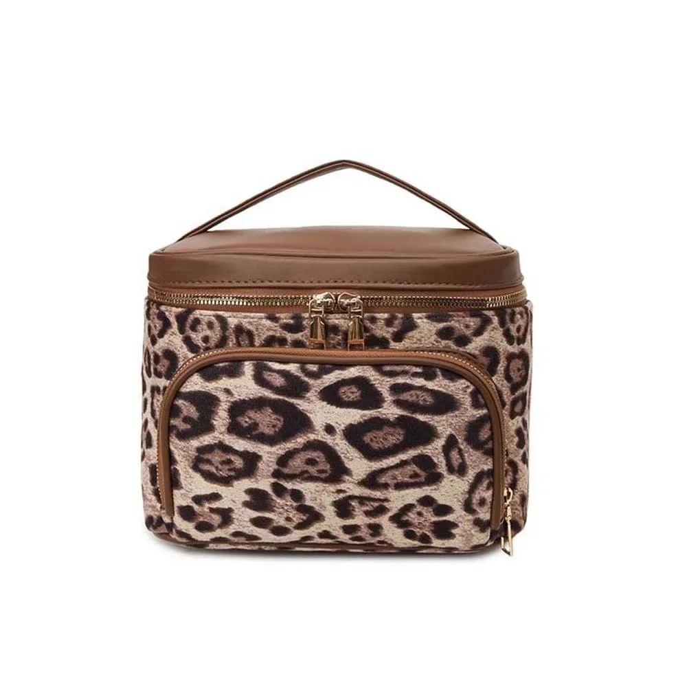 sac à main imprimé léopard, trousse à cosmétiques, pochette en cuir de grande capacité pour trousse de maquillage, pochette de maquillage en polyester épais, sac de salle de bain
