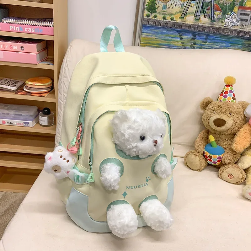 sac à dos scolaire grande capacité pour adolescentes, motif ours en peluche mignon et kawaii, idéal pour les collégiennes