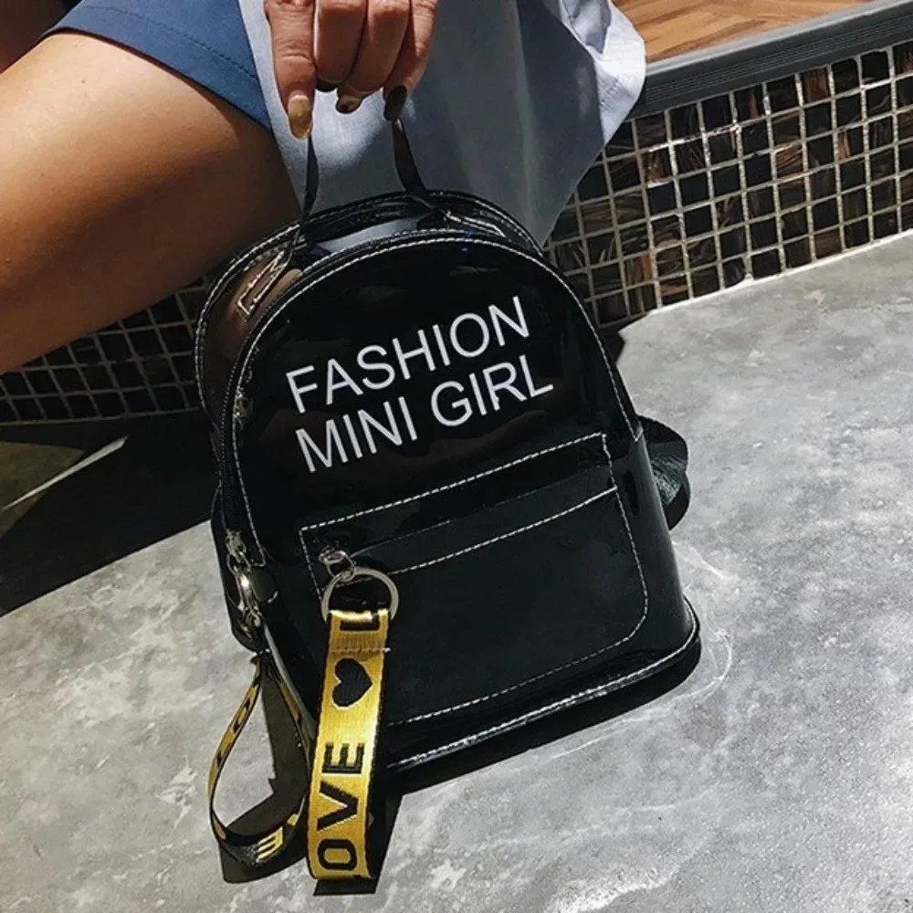 sac à dos mini transparent imperméable, tendance, idéal pour les festivals, en pvc, couleur unie avec motif de lettres.