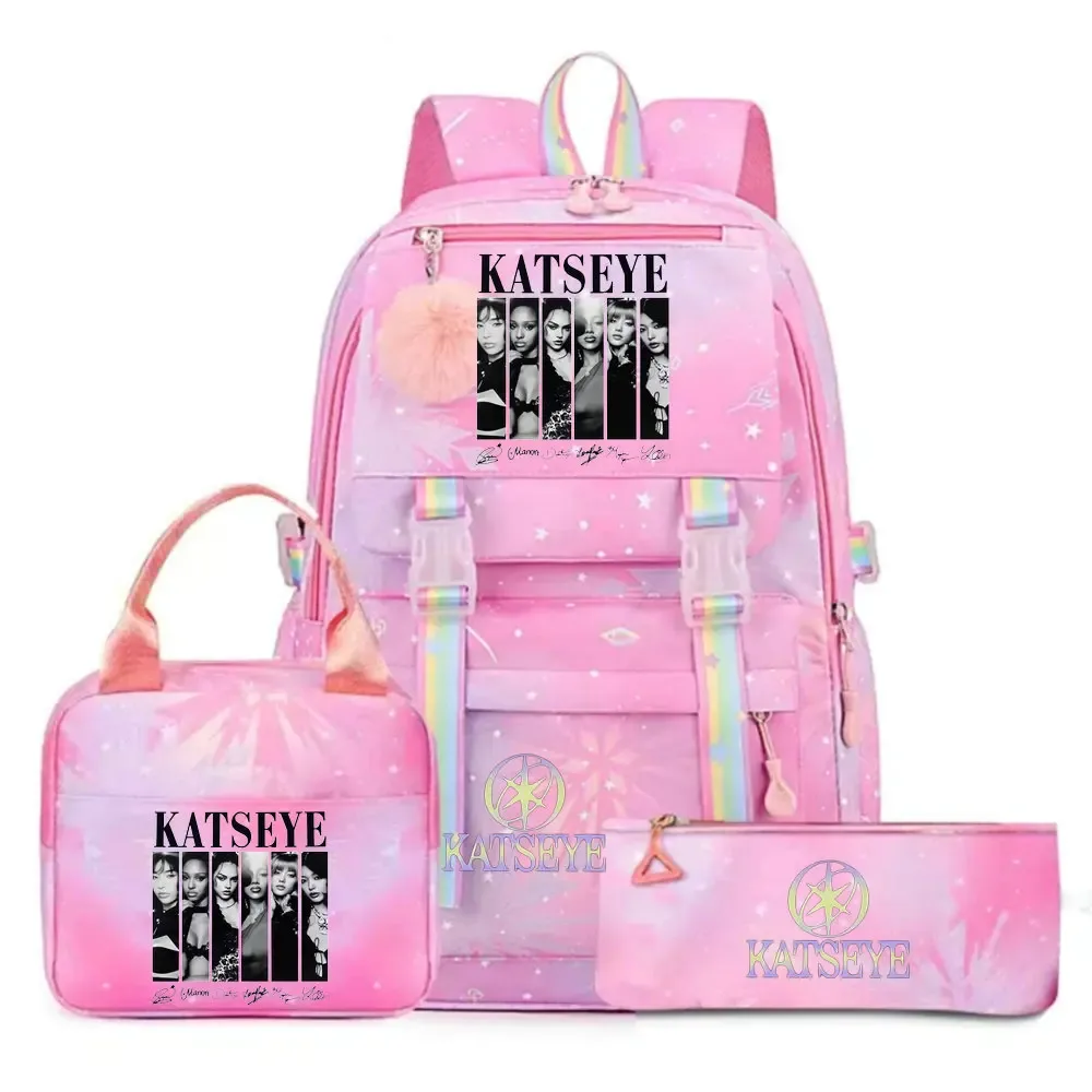 ensemble de sac à dos katseye print avec sac à lunch et trousse à crayons, sac à dos d'extérieur léger et respirant de grande capacité