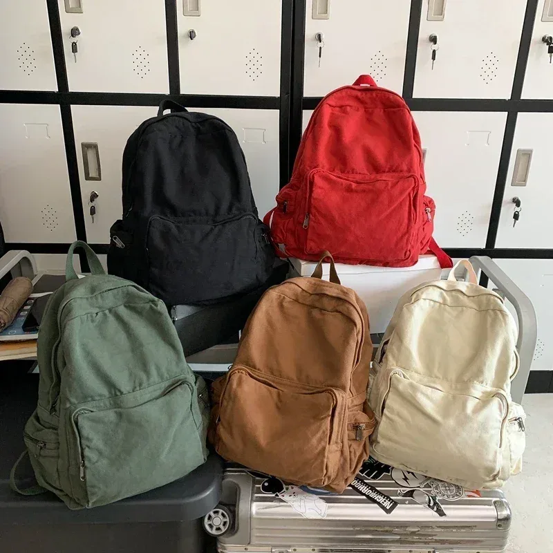 sac à dos vintage en toile délavée pour femmes, grande capacité, sacs d'école de loisirs pour étudiants, sacs à dos de voyage simples et solides, sac à livres féminin